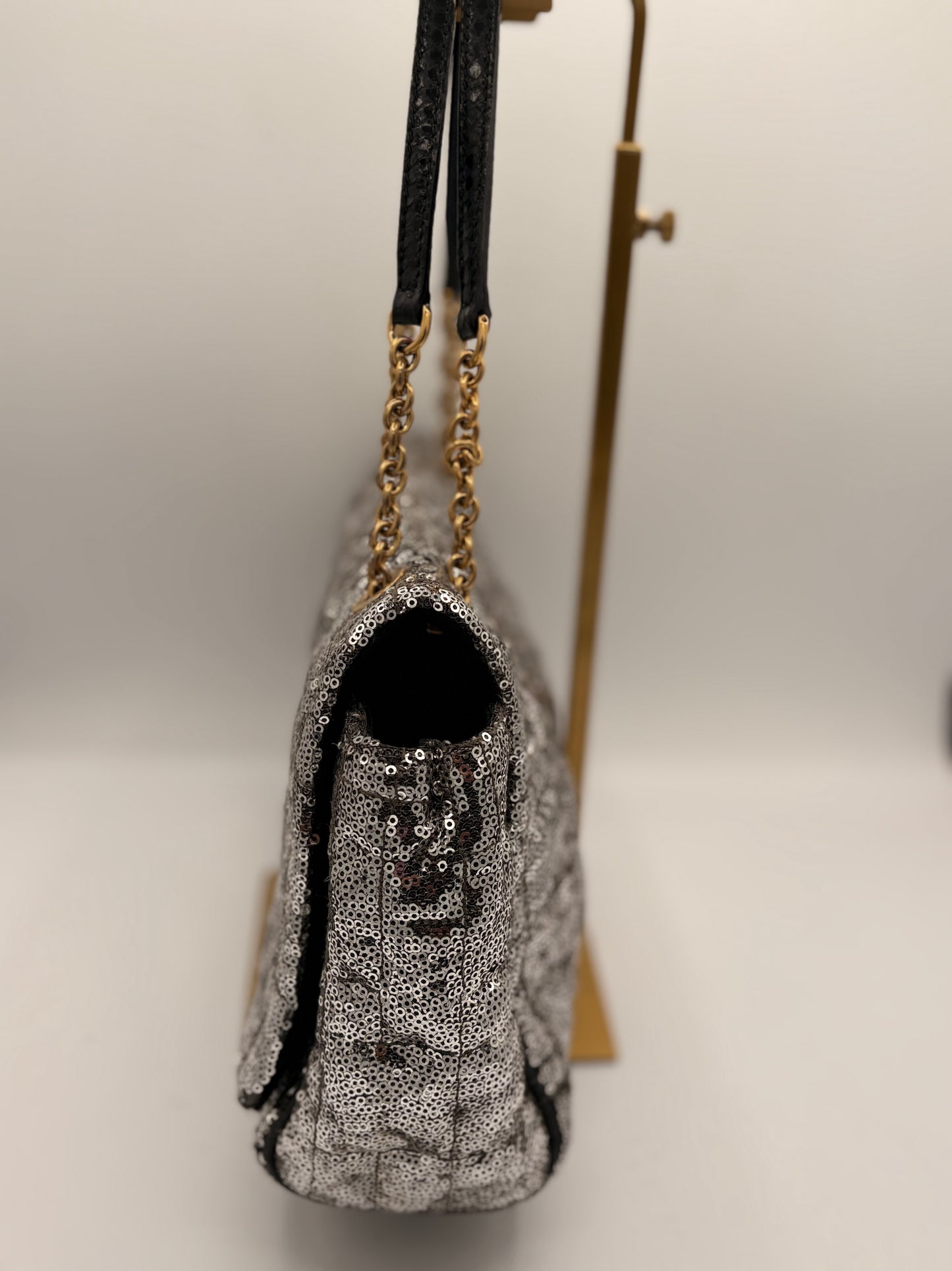 Dolce & Gabbana Miss Charles Shoulder Bag – Silver Sequined Leather