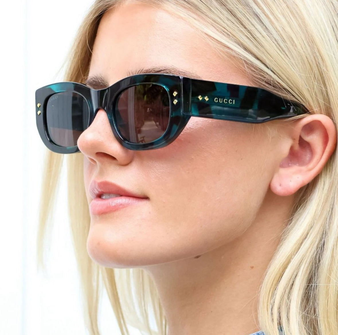 Gucci Turquoise Rectangle Sunglasses – Violet Lenses | Designer Eyewear