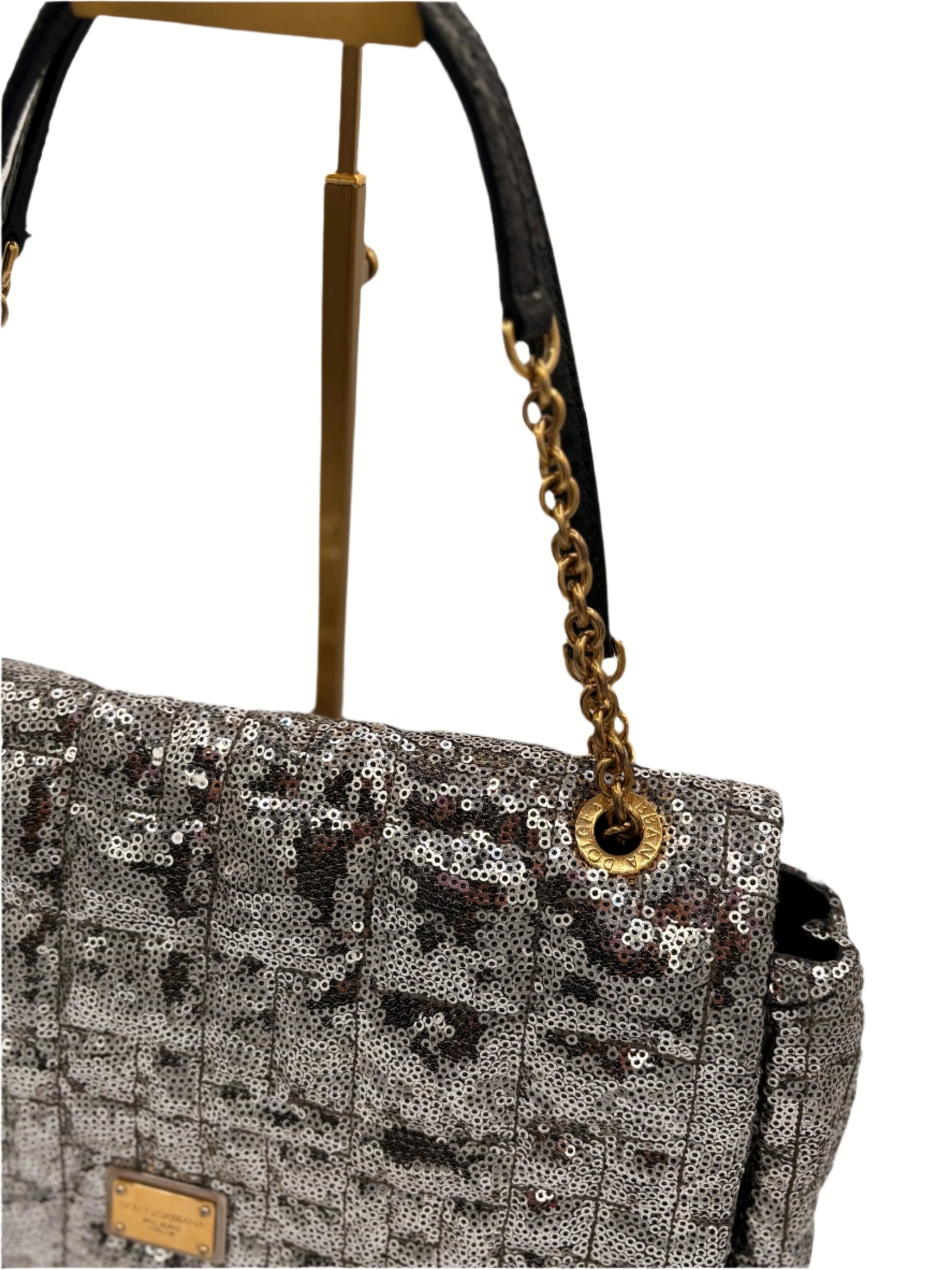 Dolce & Gabbana Miss Charles Shoulder Bag – Silver Sequined Leather