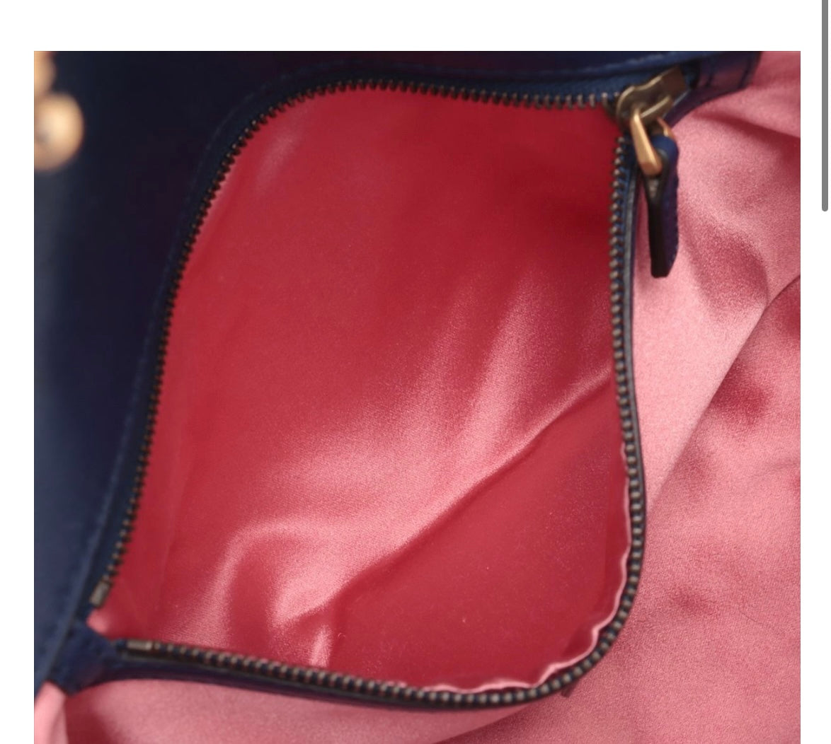 GUCCI GG MARMONT SMALL BLUE VELVET BAG