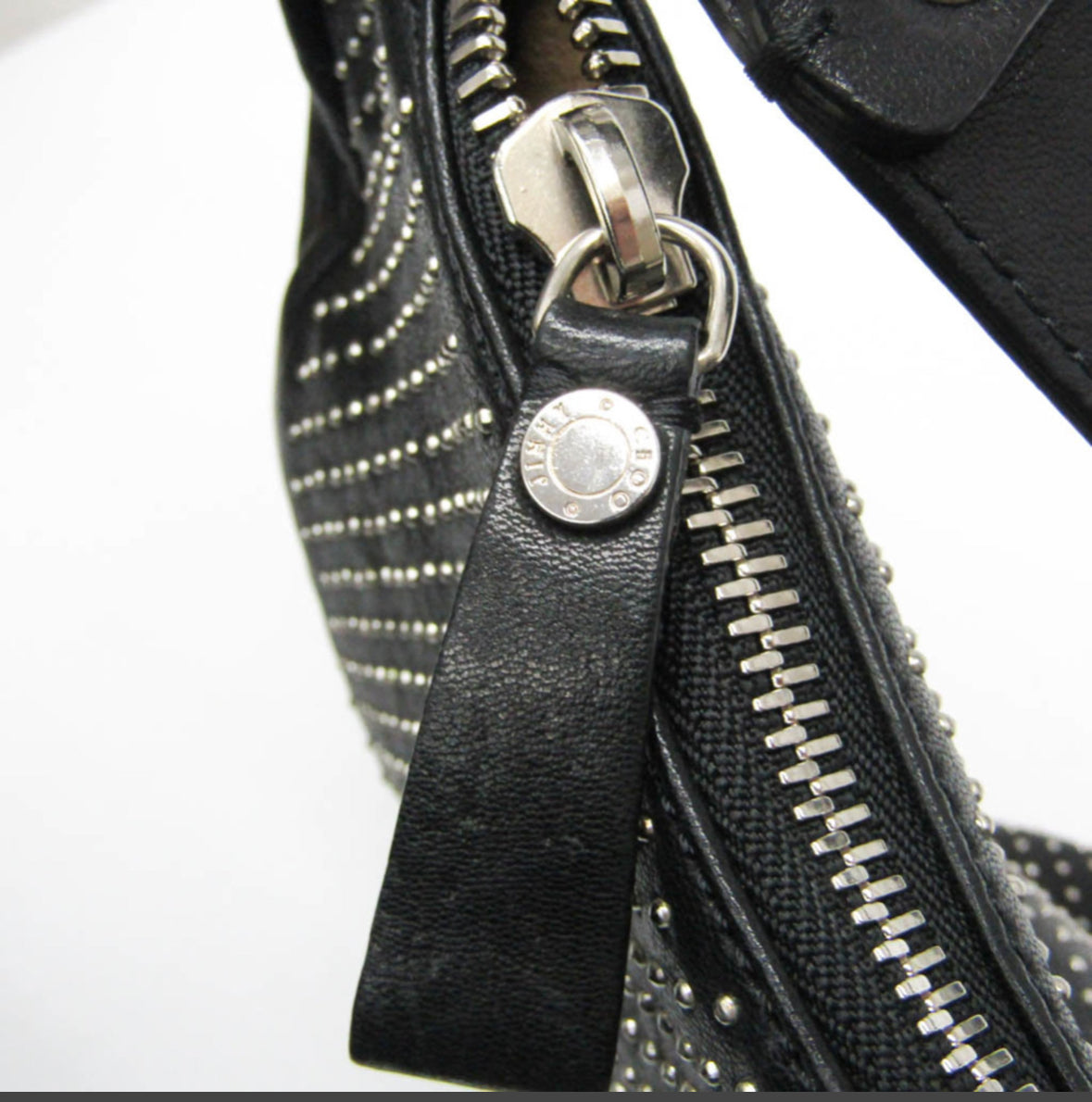 Jimmy Choo Black Leather Shoulder Bag with Studded Detailing – Pre-Loved