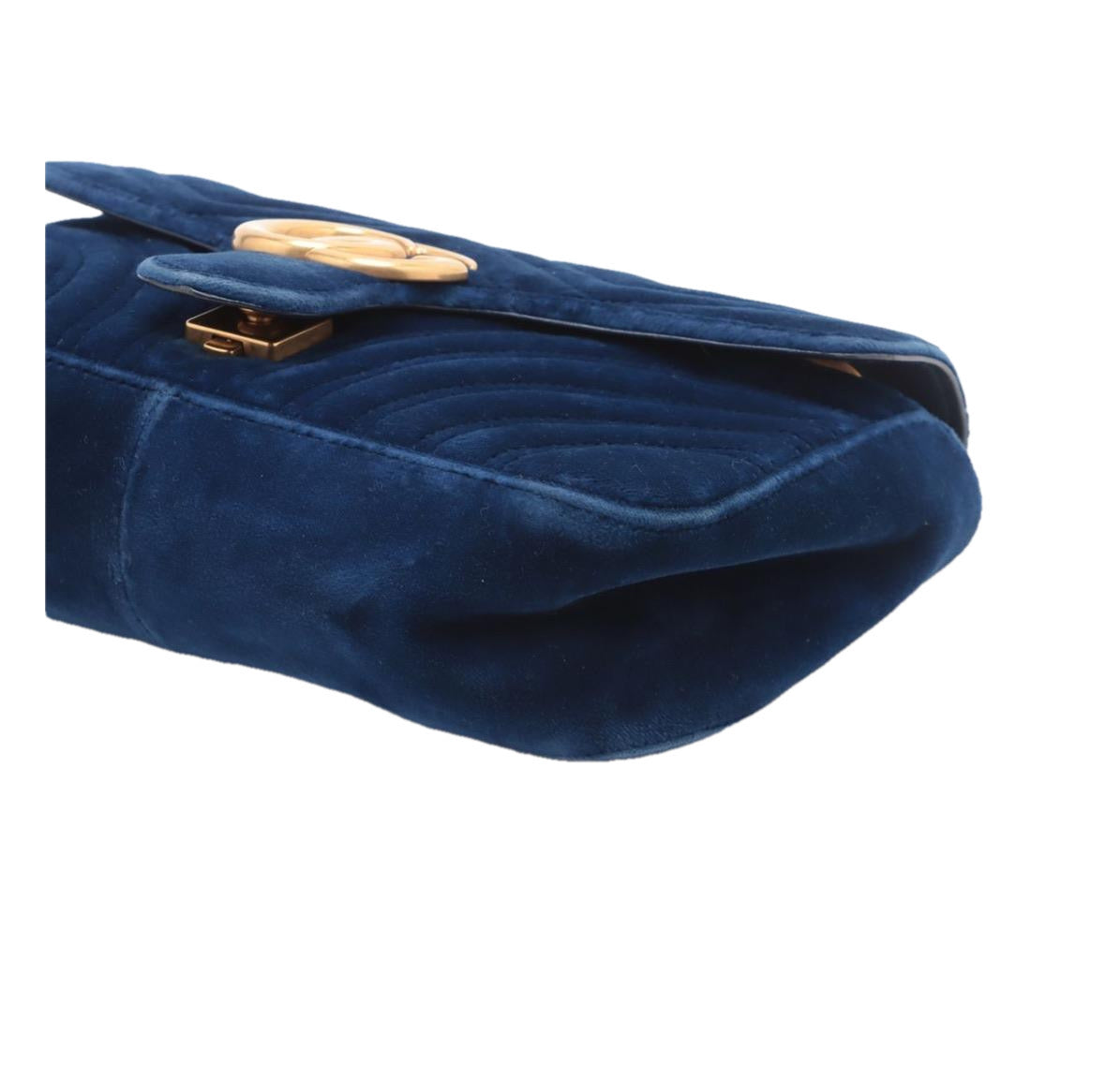 GUCCI GG MARMONT SMALL BLUE VELVET BAG