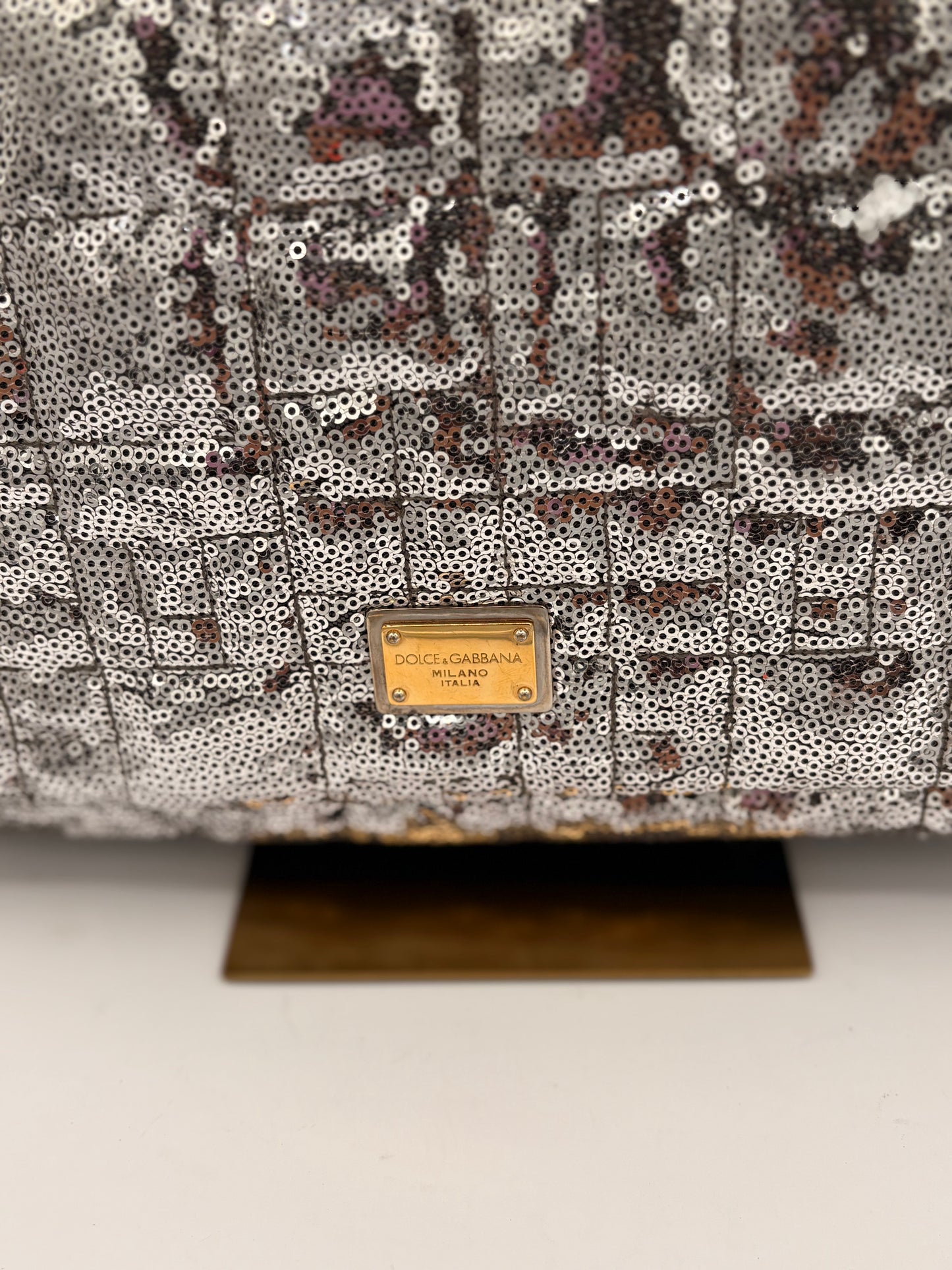 Dolce & Gabbana Miss Charles Shoulder Bag – Silver Sequined Leather