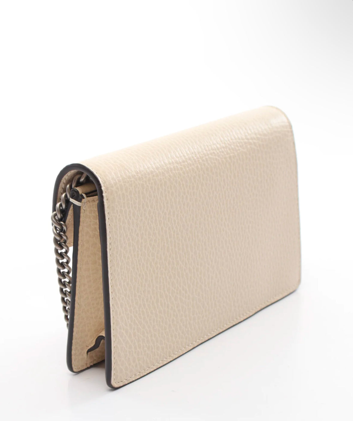 Gucci Dionysus Cream Beige Pebbled Leather Shoulder Bag - Silver Tiger Head Closure