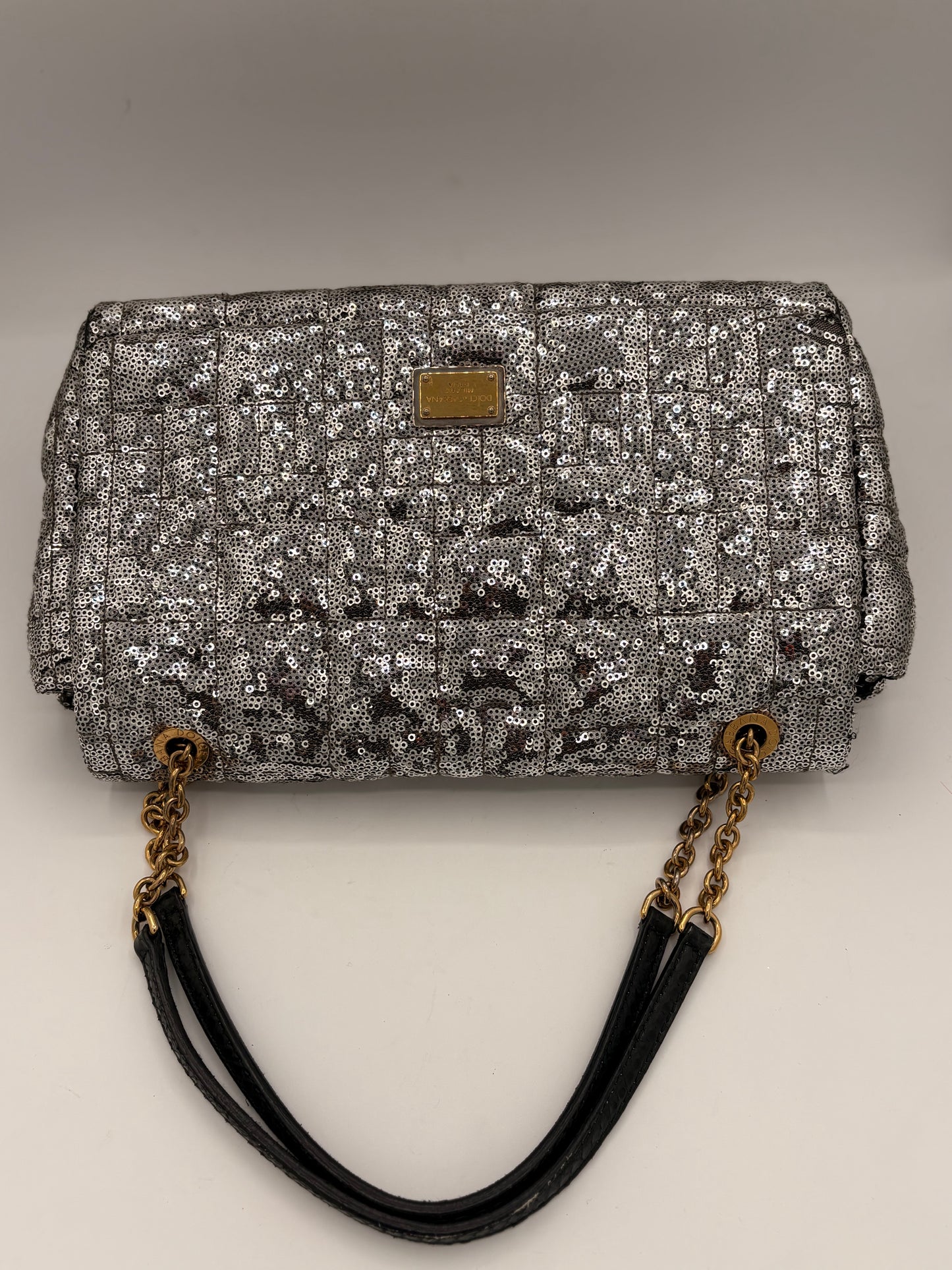 Dolce & Gabbana Miss Charles Shoulder Bag – Silver Sequined Leather