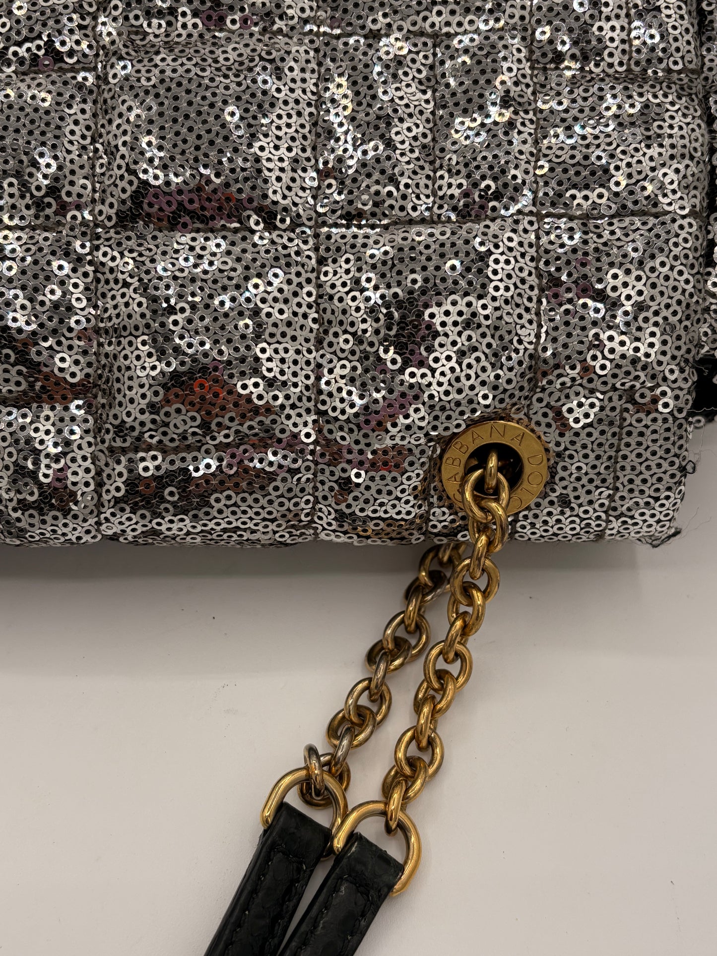 Dolce & Gabbana Miss Charles Shoulder Bag – Silver Sequined Leather