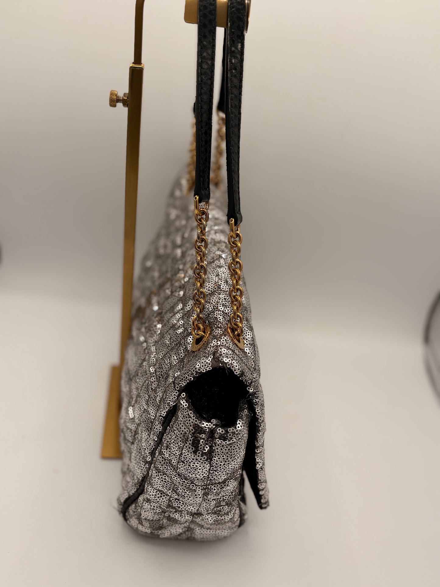 Dolce & Gabbana Miss Charles Shoulder Bag – Silver Sequined Leather