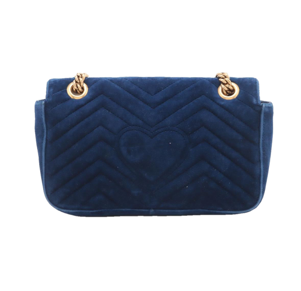 GUCCI GG MARMONT SMALL BLUE VELVET BAG