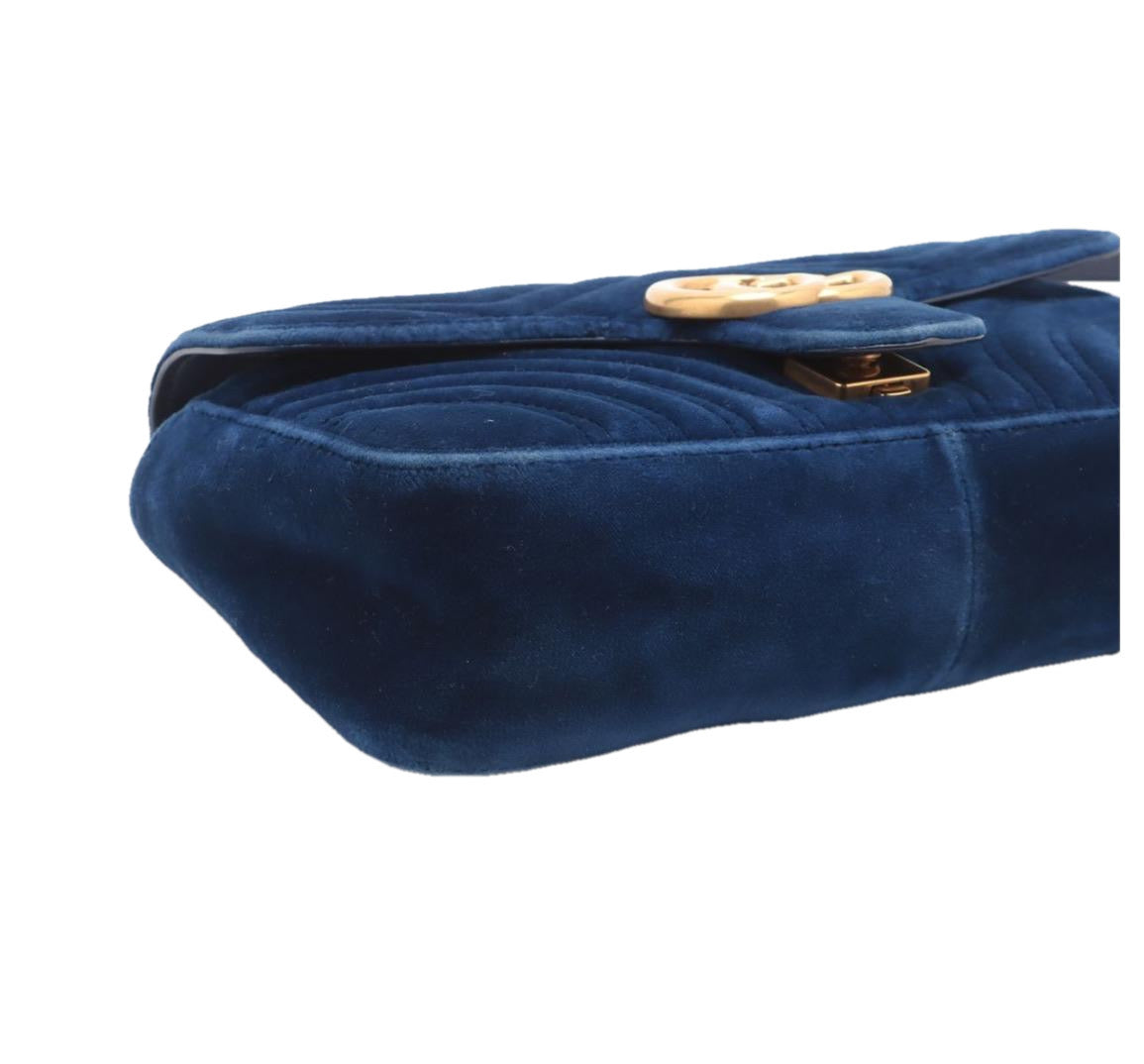 GUCCI GG MARMONT SMALL BLUE VELVET BAG