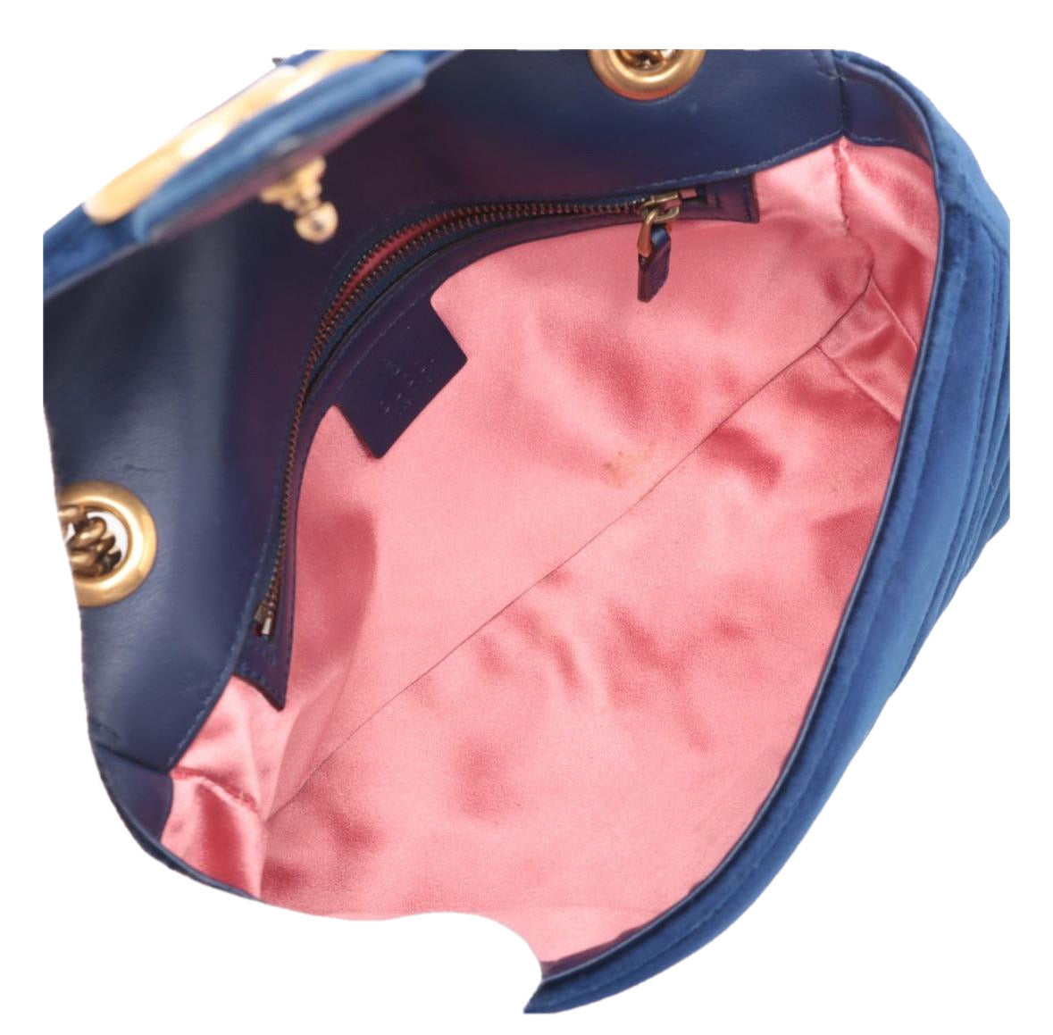 GUCCI GG MARMONT SMALL BLUE VELVET BAG