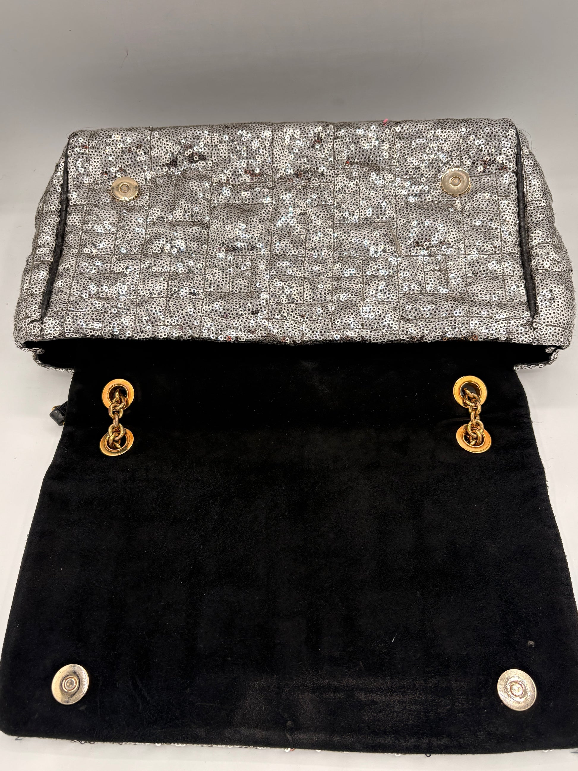 Dolce & Gabbana Miss Charles Shoulder Bag – Silver Sequined Leather