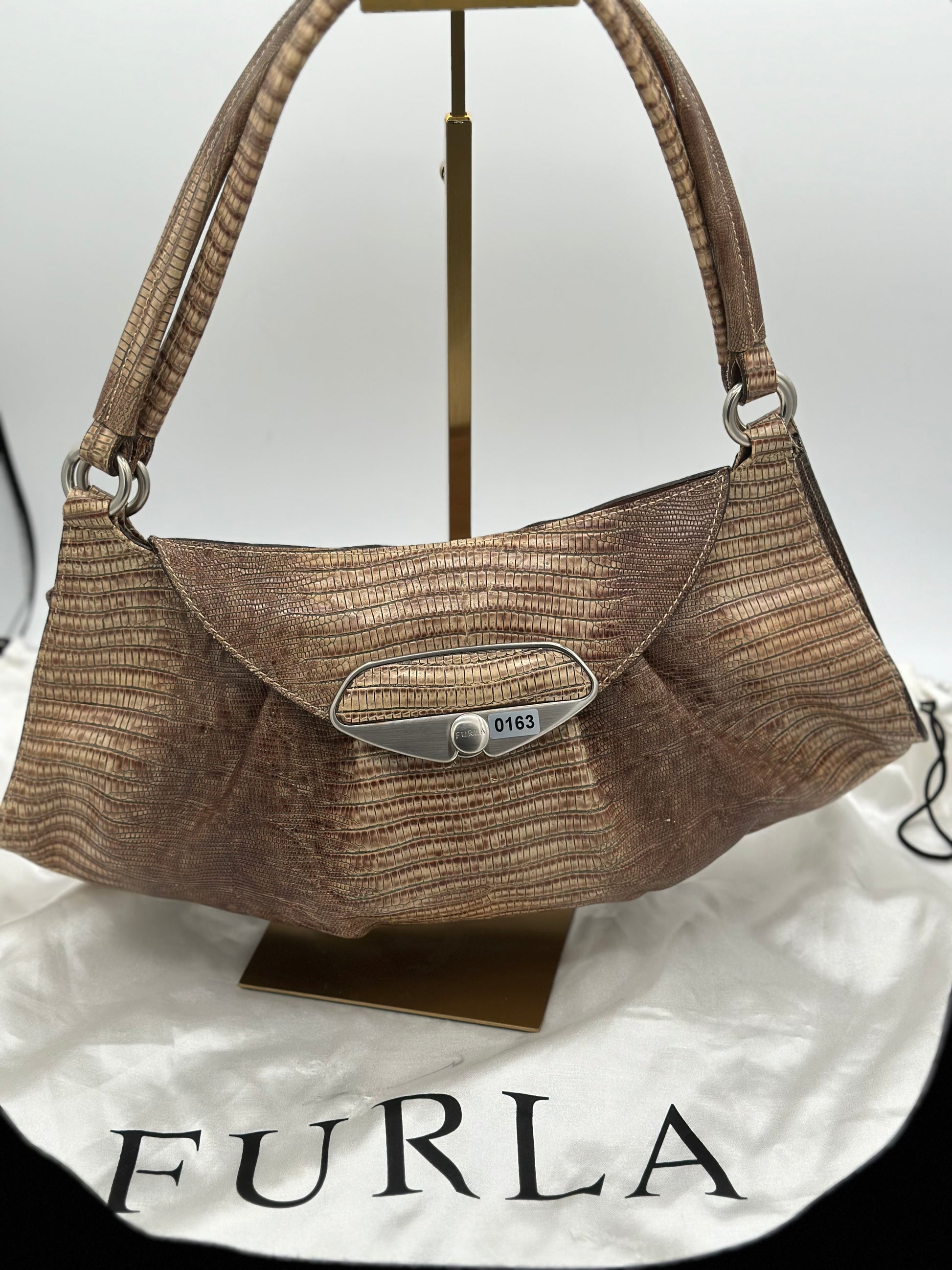 Furla Leather Snake Skin Embossed Satchel Bag – Excellent Used Condition