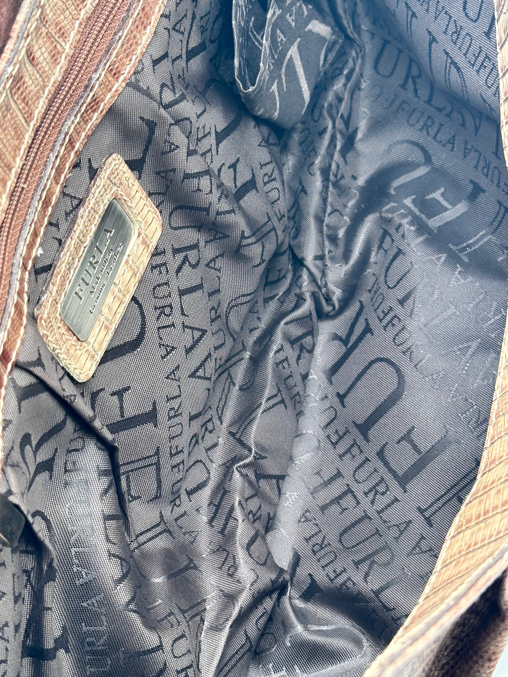 Furla Leather Snake Skin Embossed Satchel Bag – Excellent Used Condition