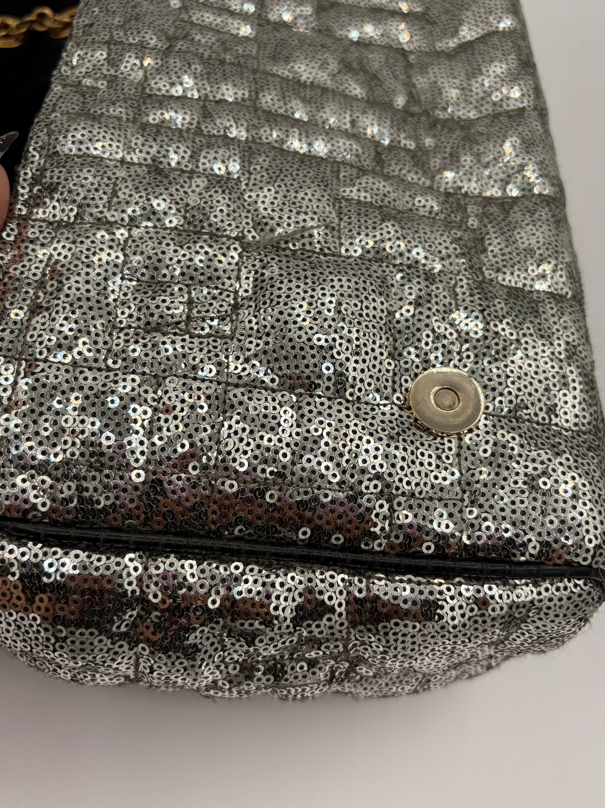 Dolce & Gabbana Miss Charles Shoulder Bag – Silver Sequined Leather