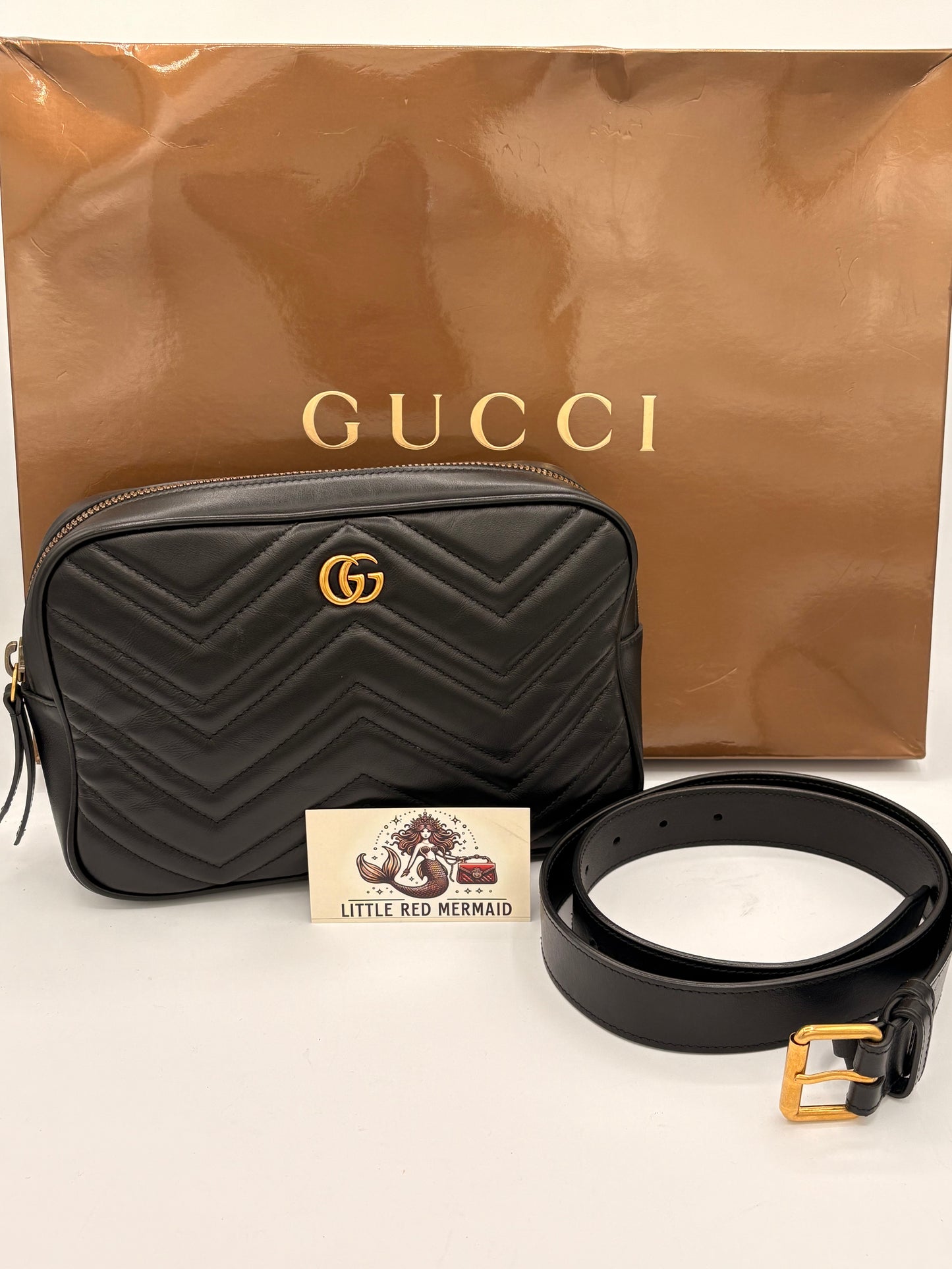 Calfskin Matelasse Unisex GG Marmont Belt Bag 80 32 Black