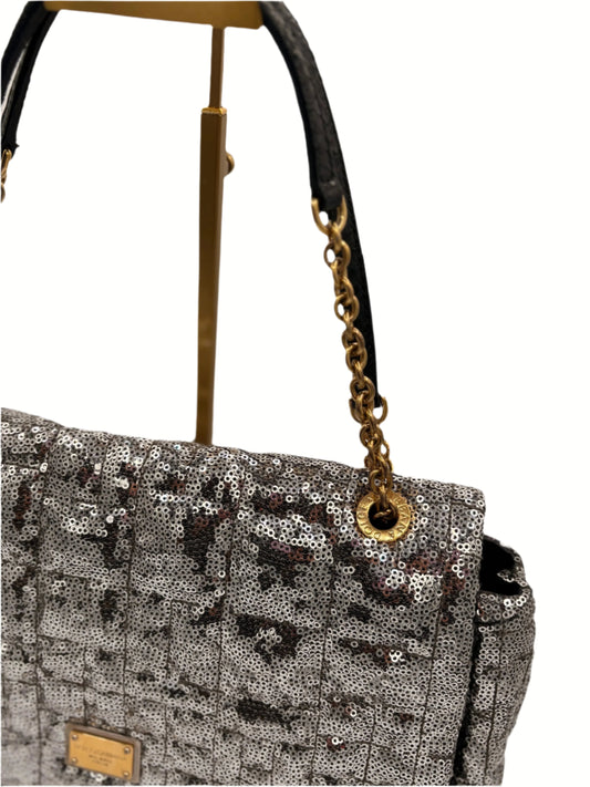 Dolce & Gabbana Miss Charles Shoulder Bag – Silver Sequined Leather