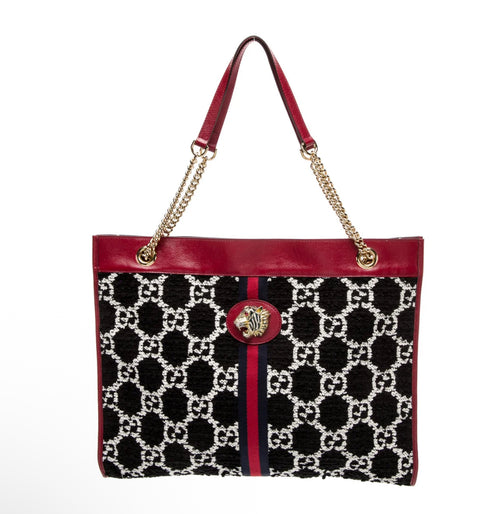 Authentic Gucci Black Jacquard Tote with Sylvie Web & Tiger Head Accent – Luxury Statement Bag