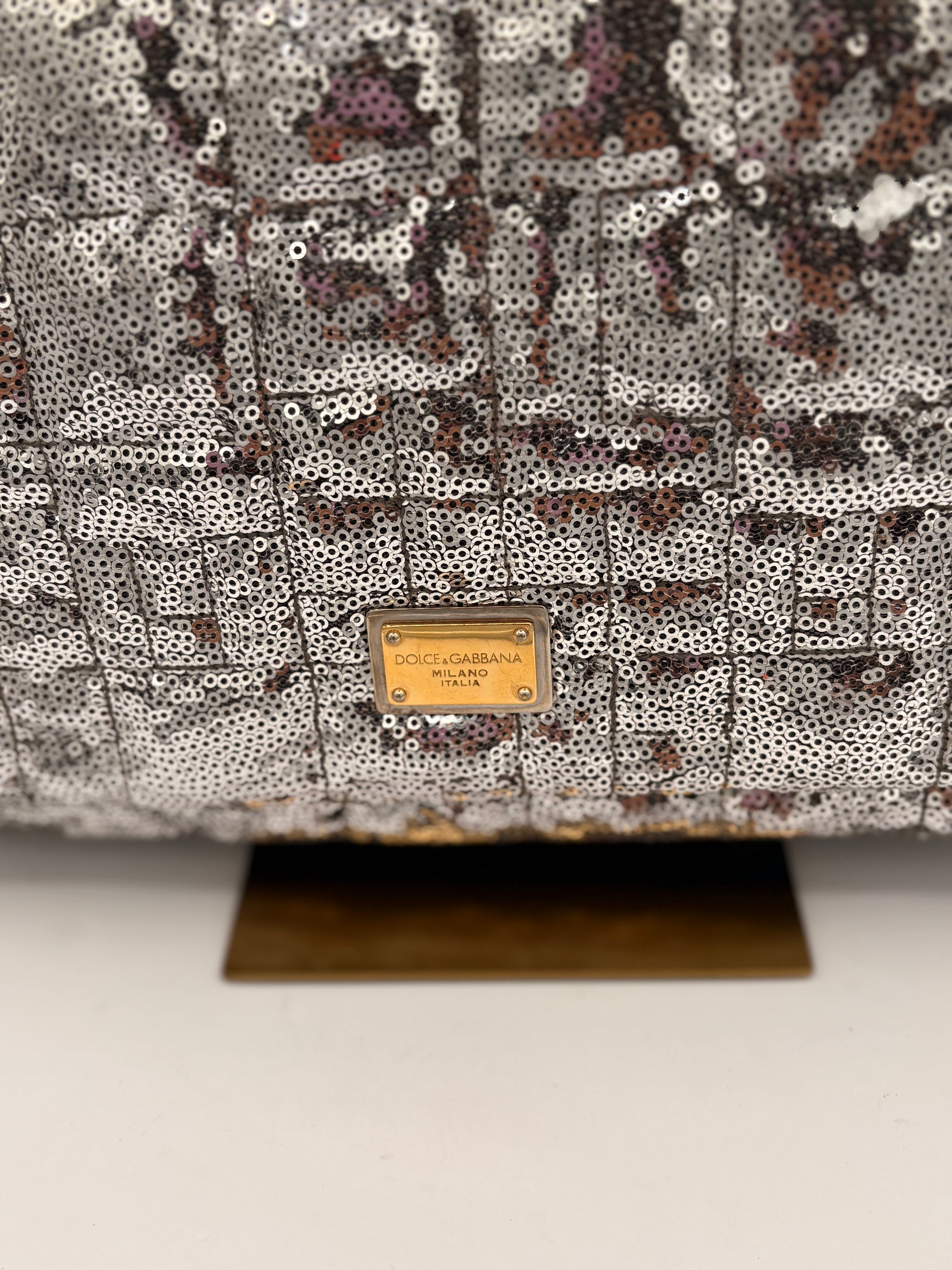 Dolce & Gabbana Miss Charles Shoulder Bag – Silver Sequined Leather