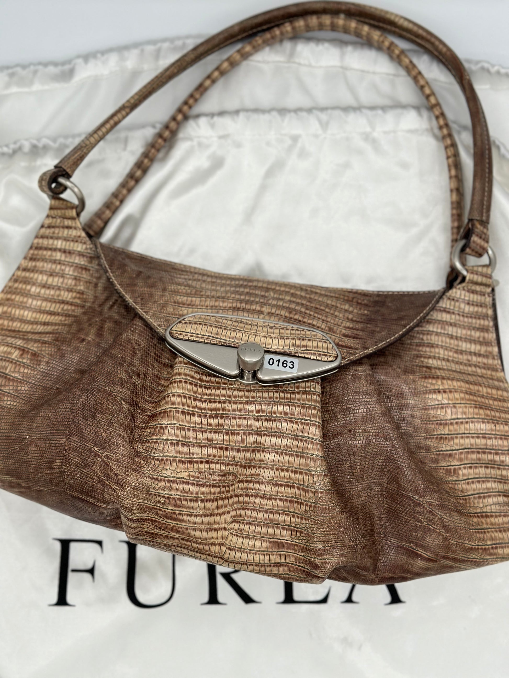 Furla Leather Snake Skin Embossed Satchel Bag – Excellent Used Condition