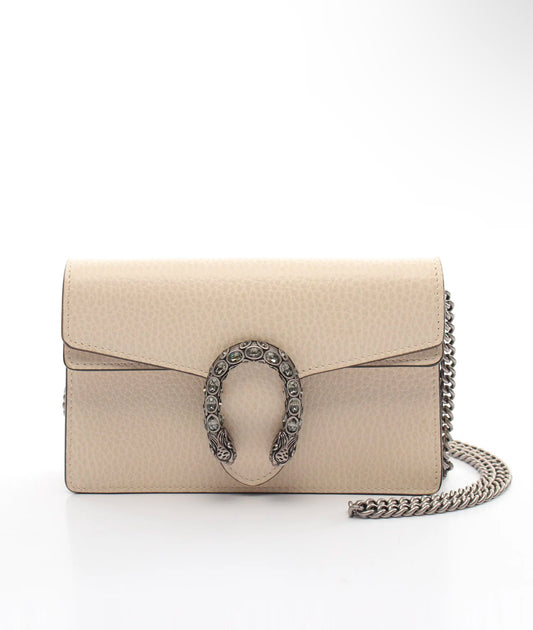 Gucci Dionysus Cream Beige Pebbled Leather Shoulder Bag - Silver Tiger Head Closure