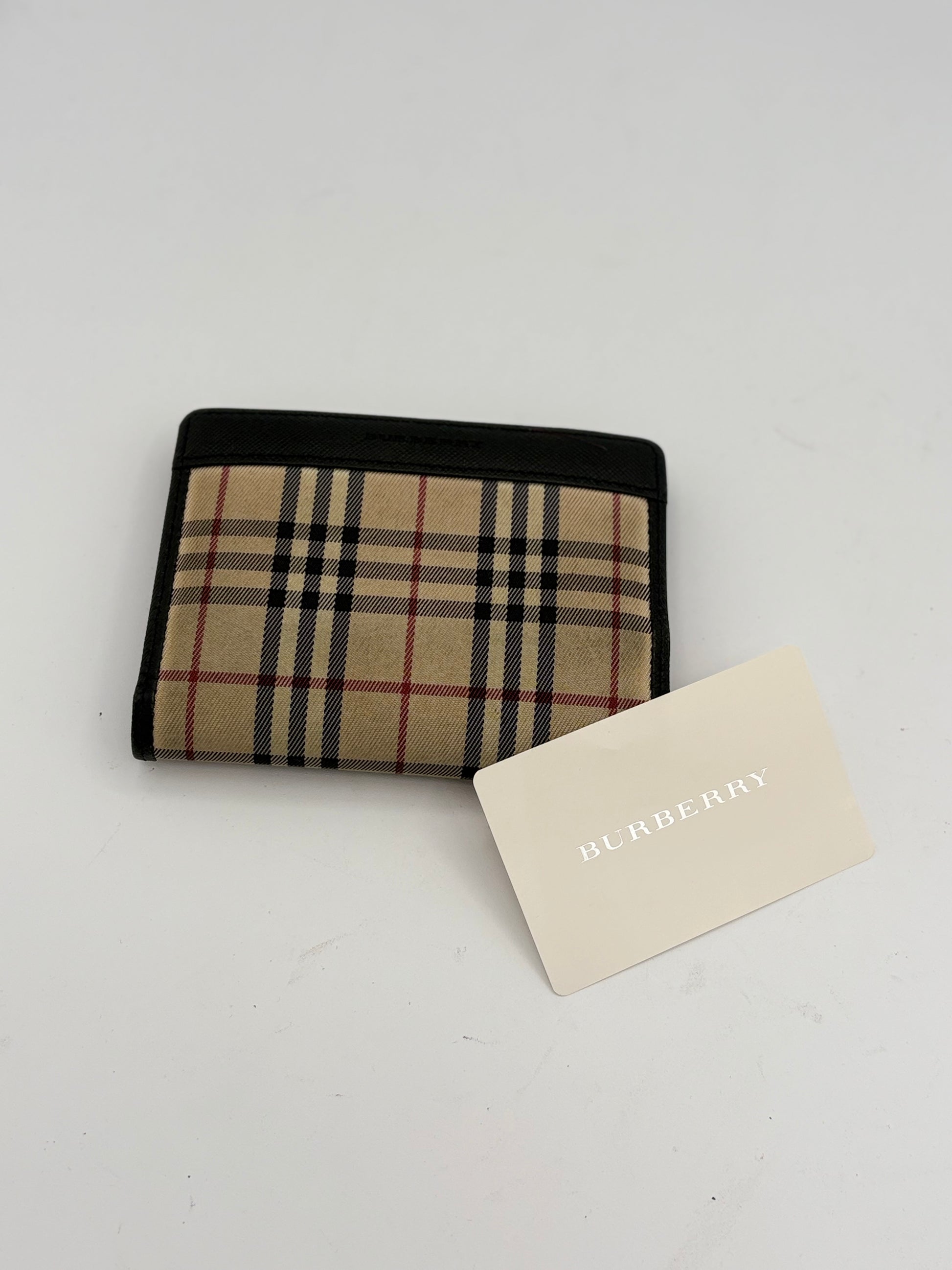 Burberry Nova Check Compact Dark Brown Leather and Canvas Kisslock Wallet
