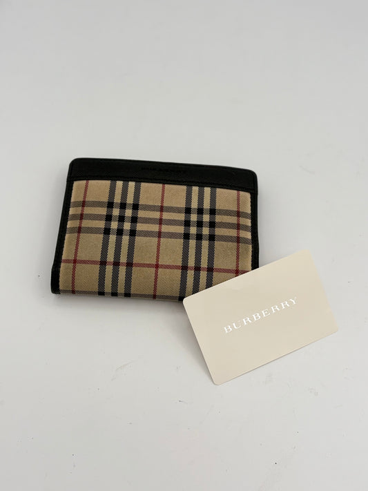 Burberry Nova Check Compact Dark Brown Leather and Canvas Kisslock Wallet