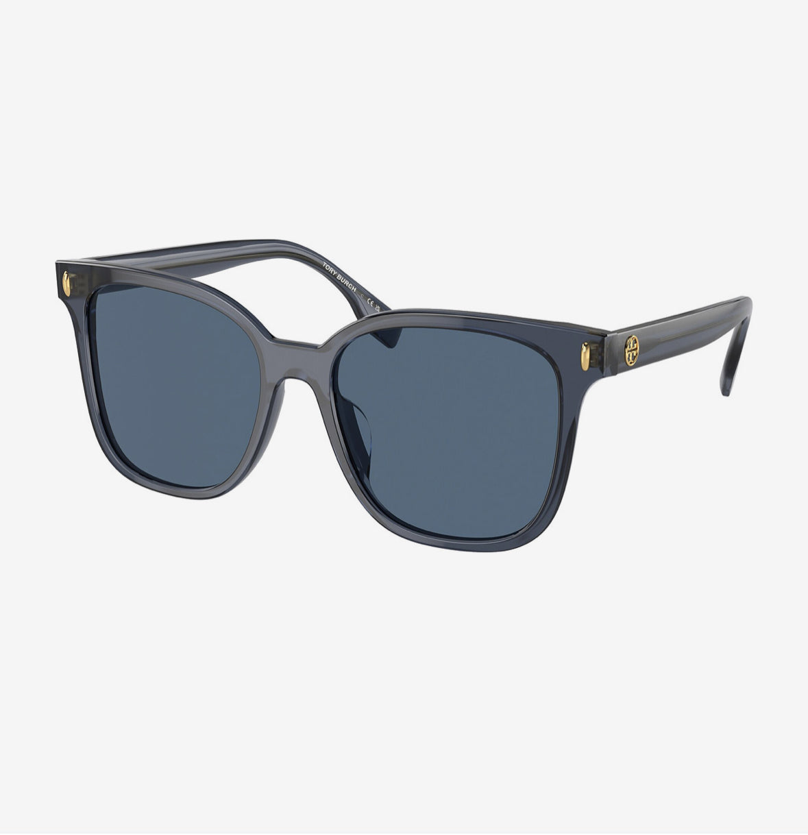 Tory Burch Women’s Square Sunglasses – Transparent Blue with Dark Blue Full-Rim Lenses