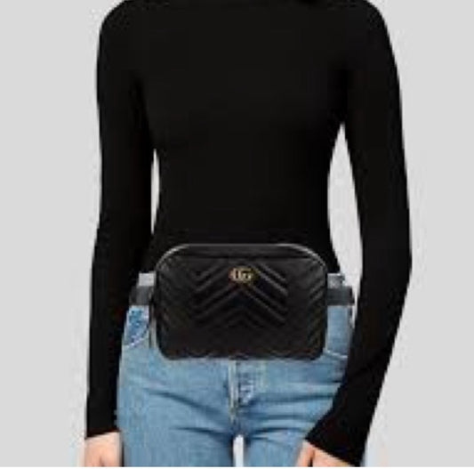 Calfskin Matelasse Unisex GG Marmont Belt Bag 80 32 Black