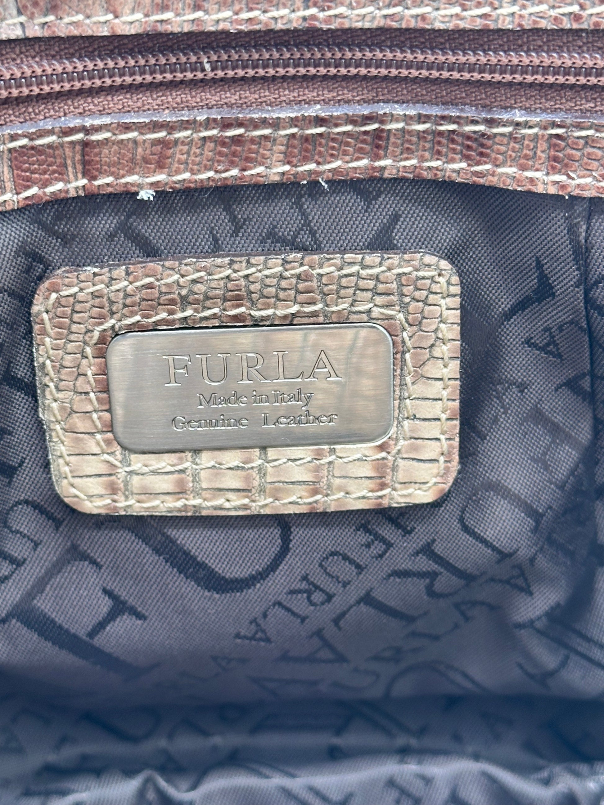 Furla Leather Snake Skin Embossed Satchel Bag – Excellent Used Condition