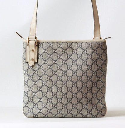 Authentic Gucci GG Monogram Roses & Hearts Crossbody Bag – Beige Leather Trim