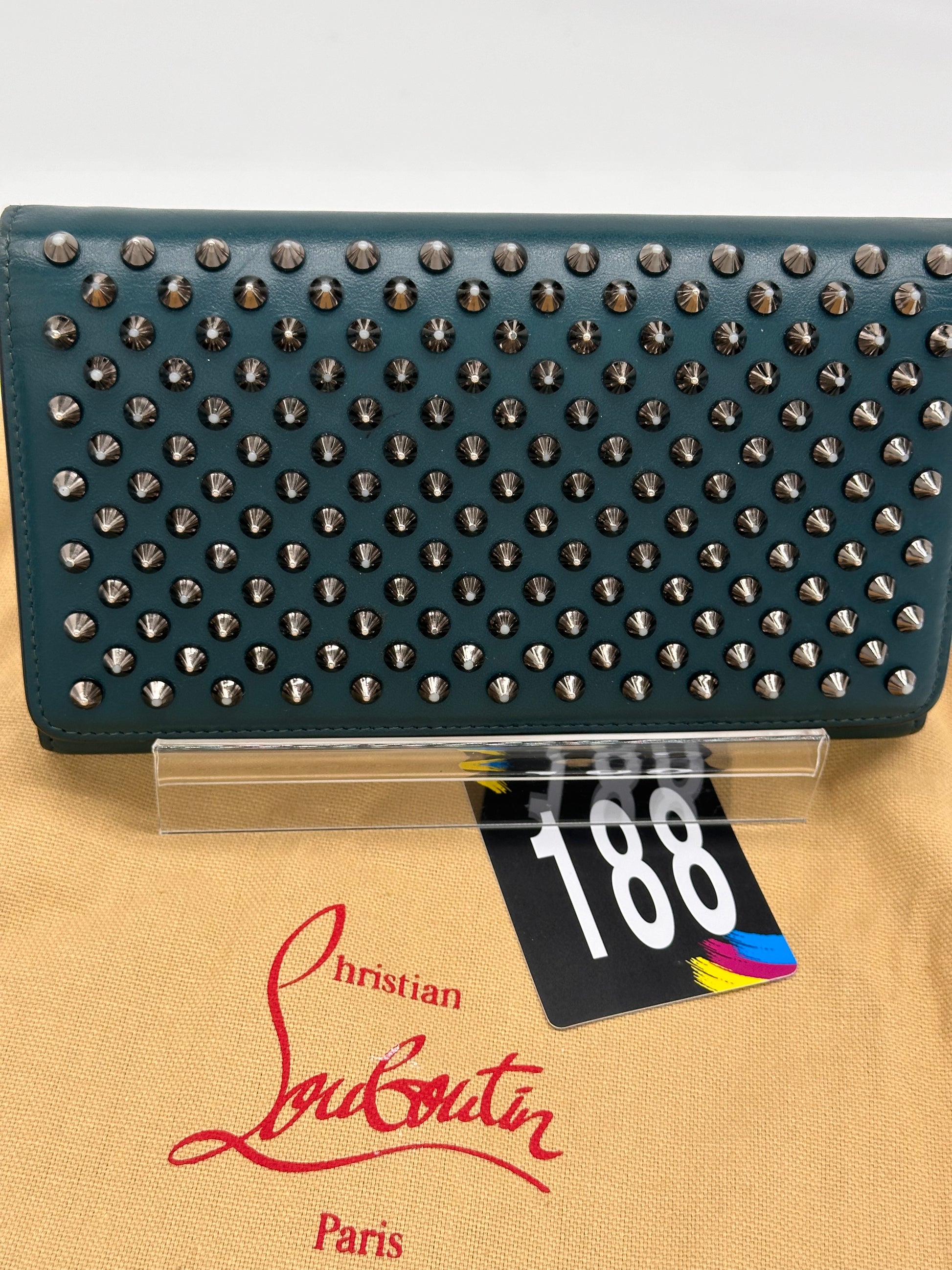 Christian Louboutin Green Leather Paloma Spike Wristlet