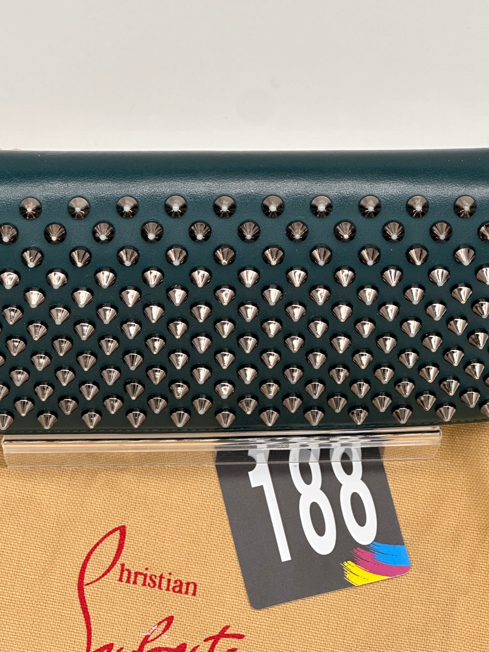 Christian Louboutin Green Leather Paloma Spike Wristlet