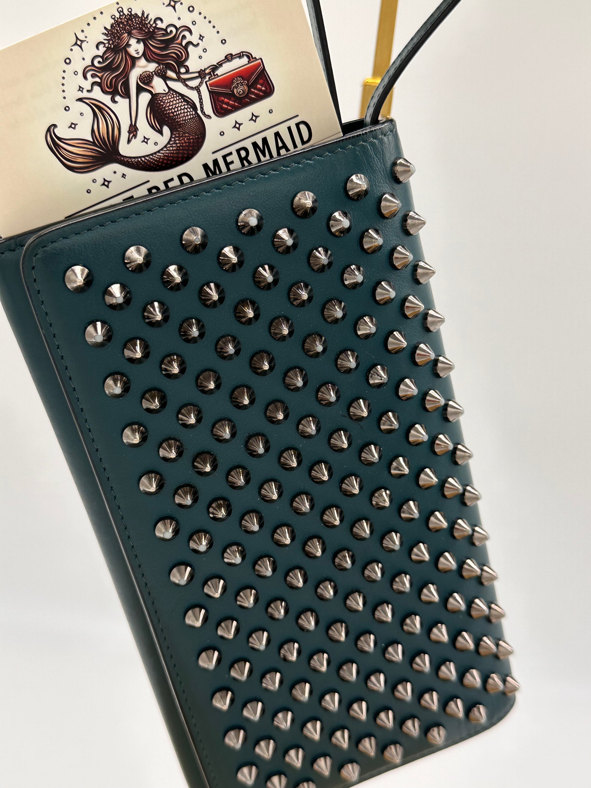Christian Louboutin Green Leather Paloma Spike Wristlet