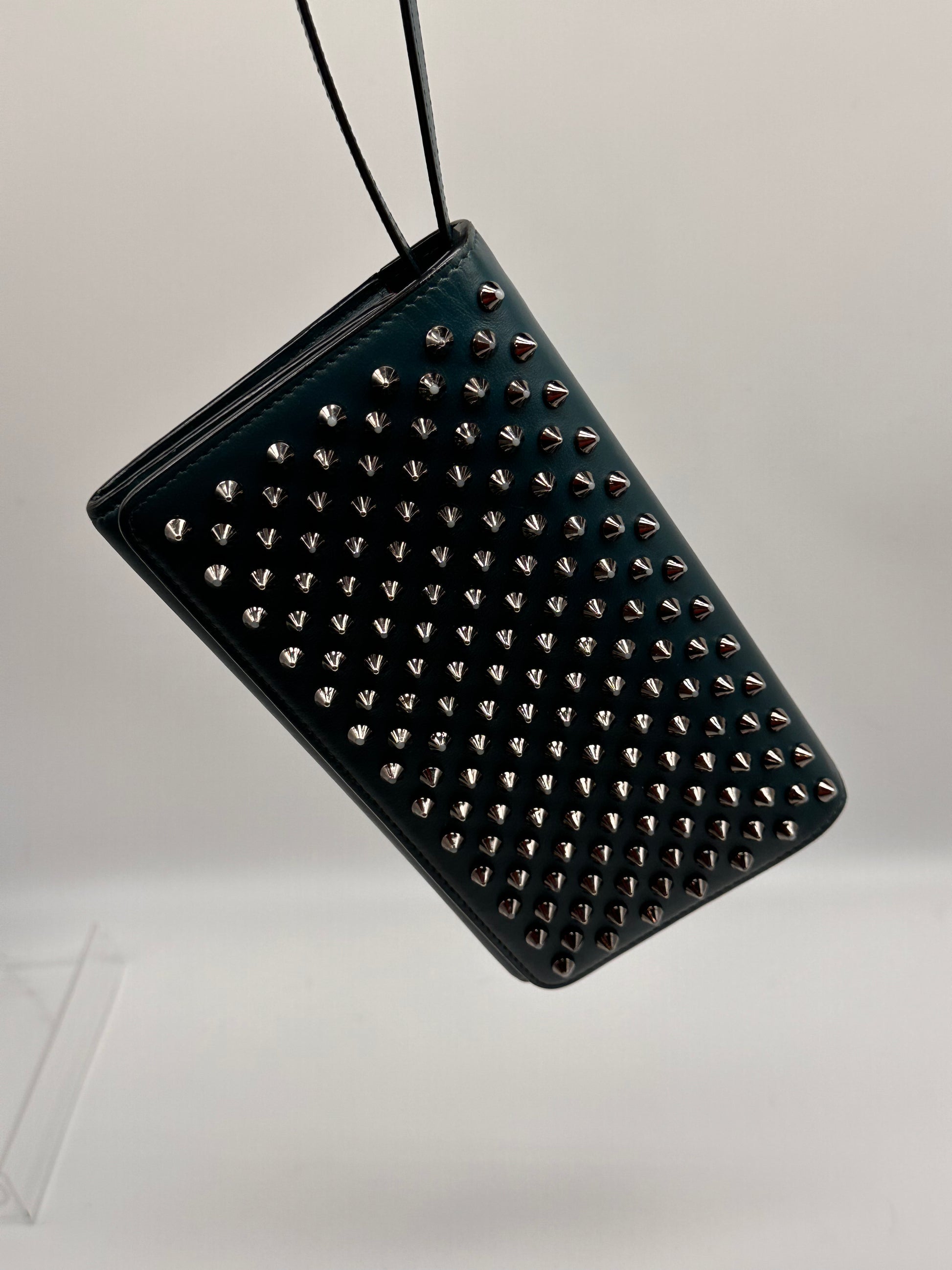 Christian Louboutin Green Leather Paloma Spike Wristlet