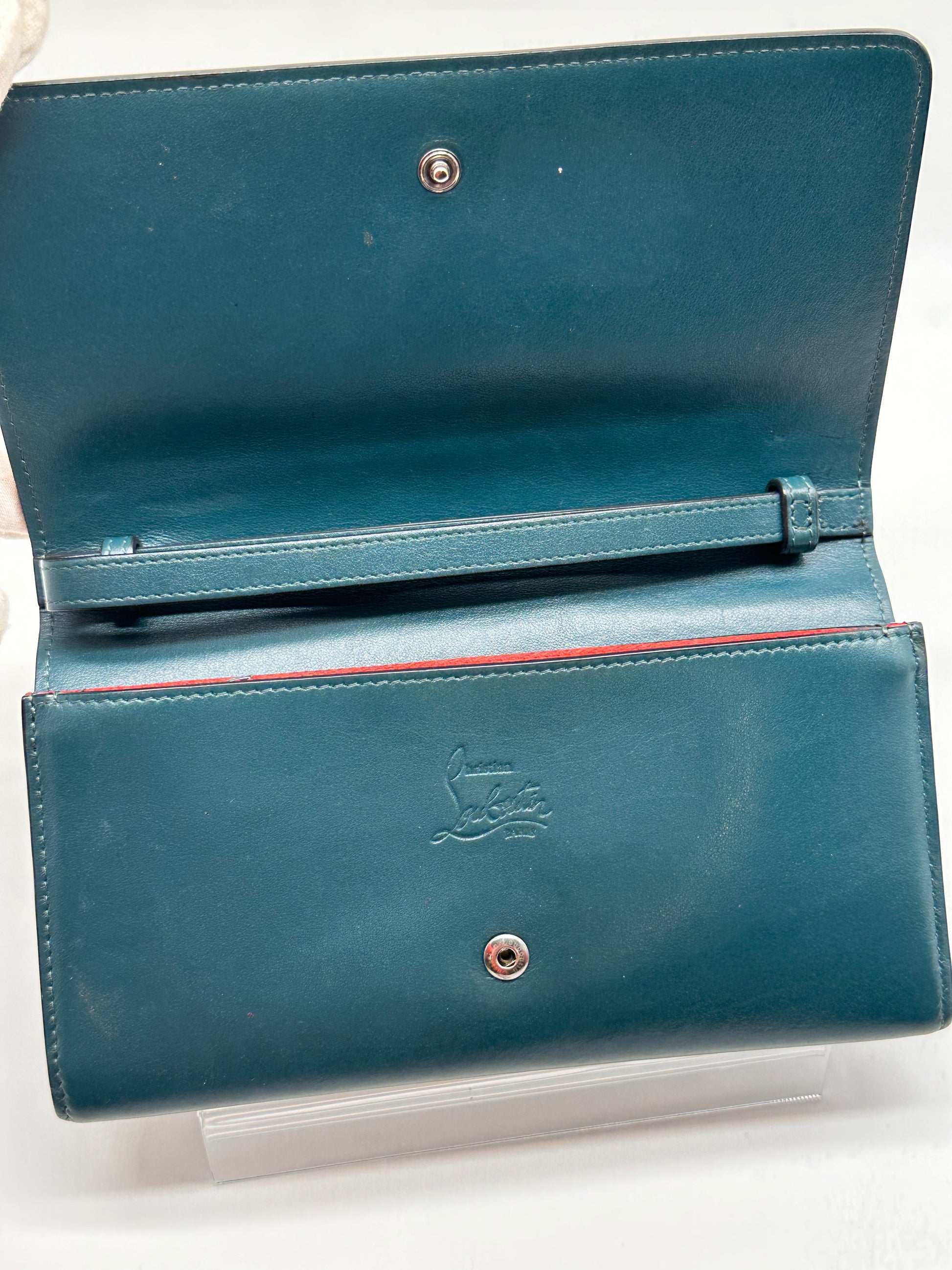 Christian Louboutin Green Leather Paloma Spike Wristlet