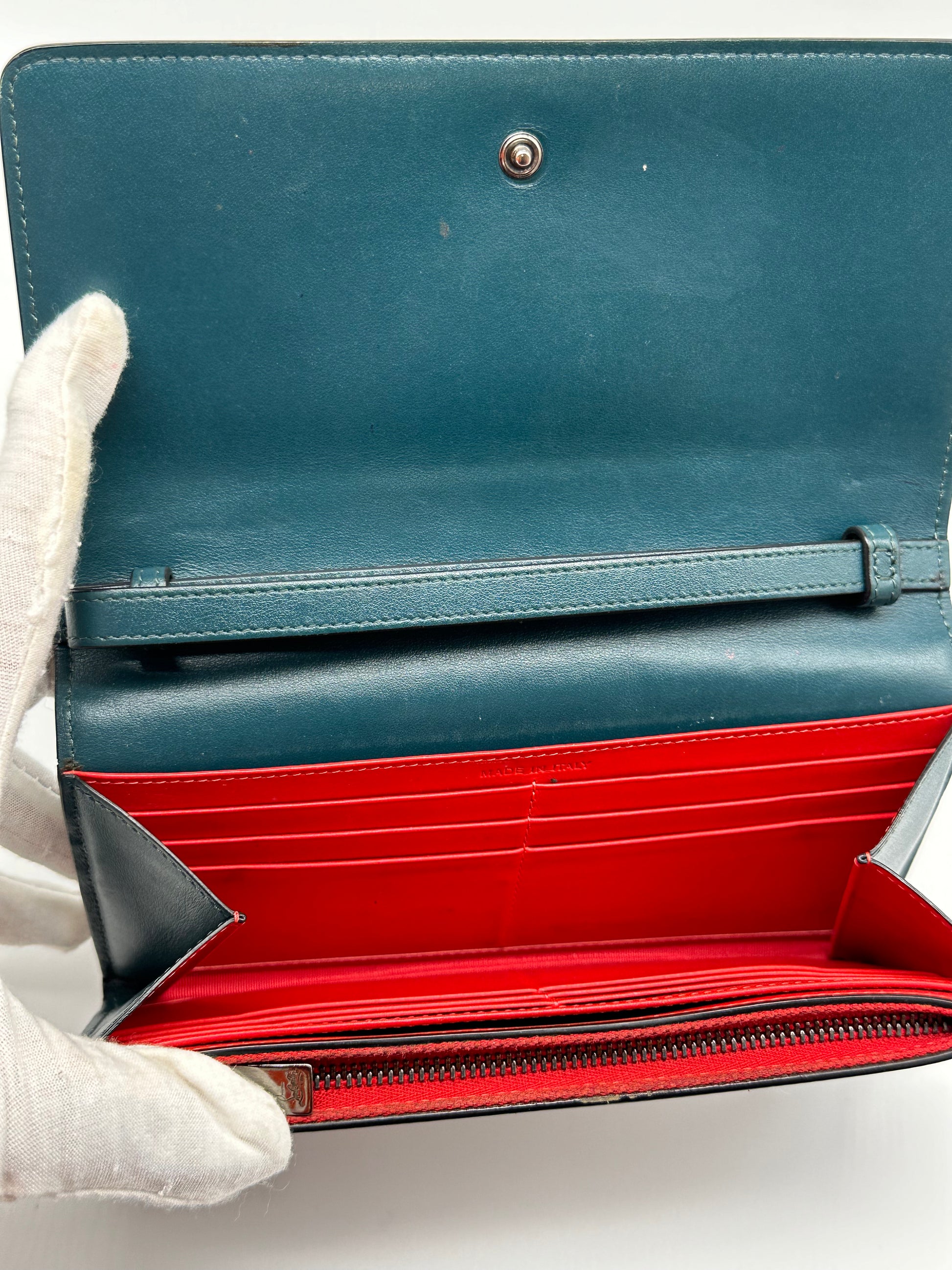 Christian Louboutin Green Leather Paloma Spike Wristlet