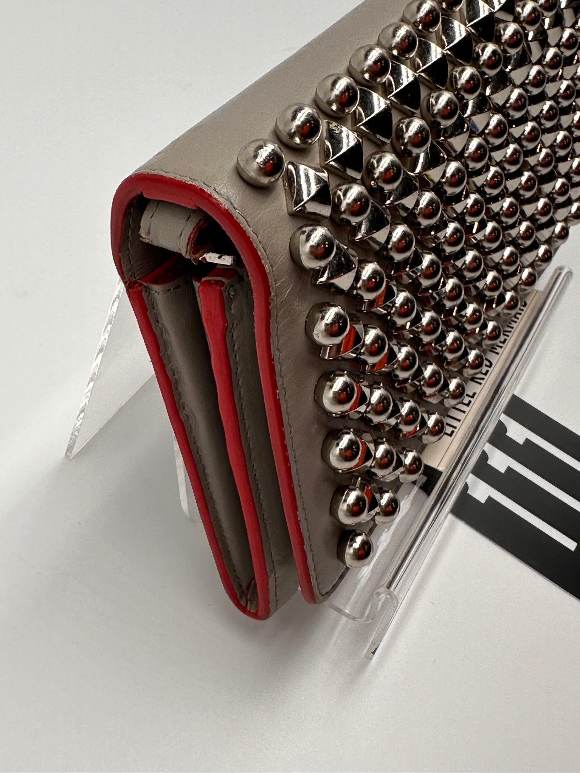 Gray Christian Louboutin Leather Spiked Wristlet