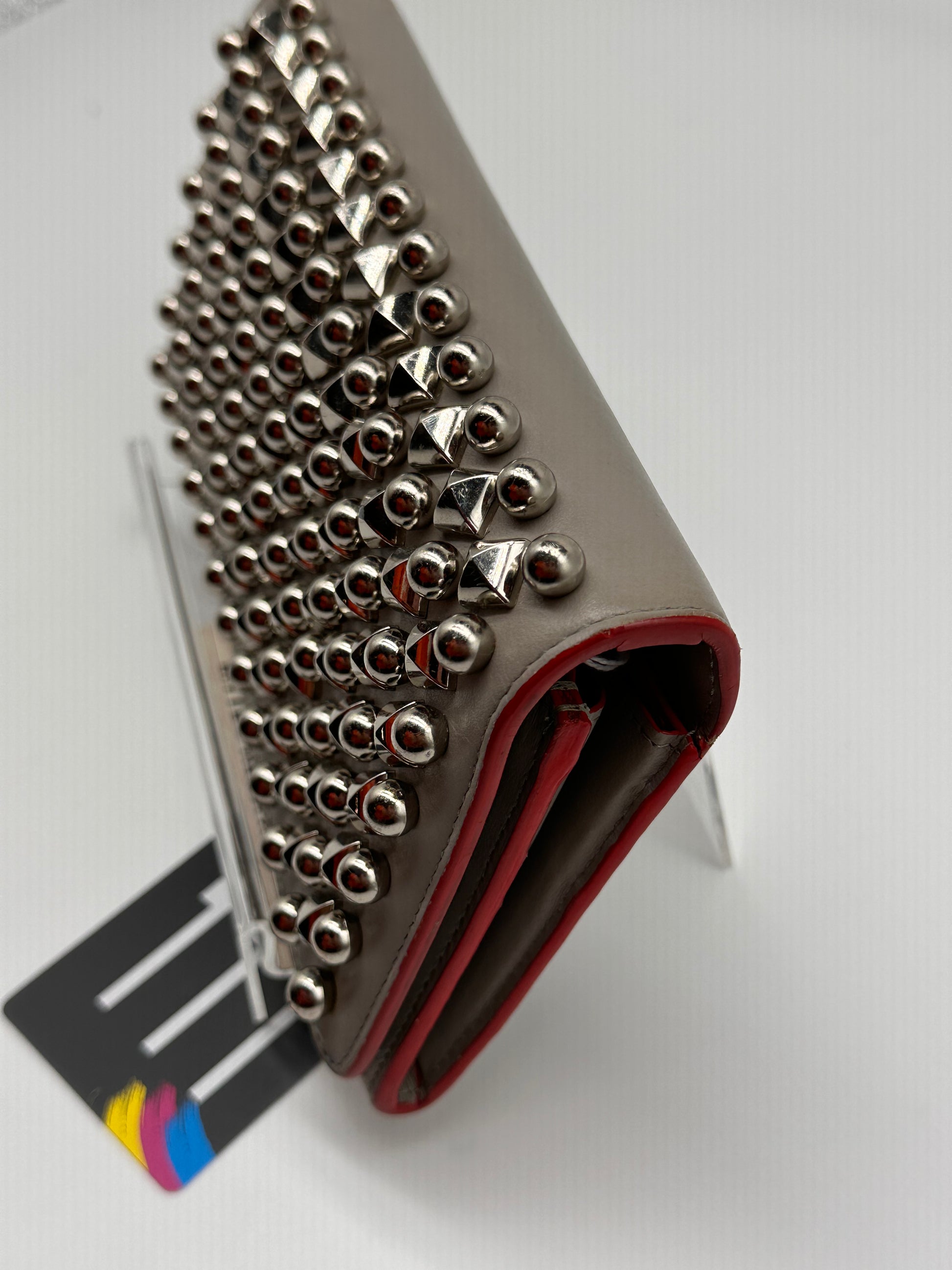 Gray Christian Louboutin Leather Spiked Wristlet