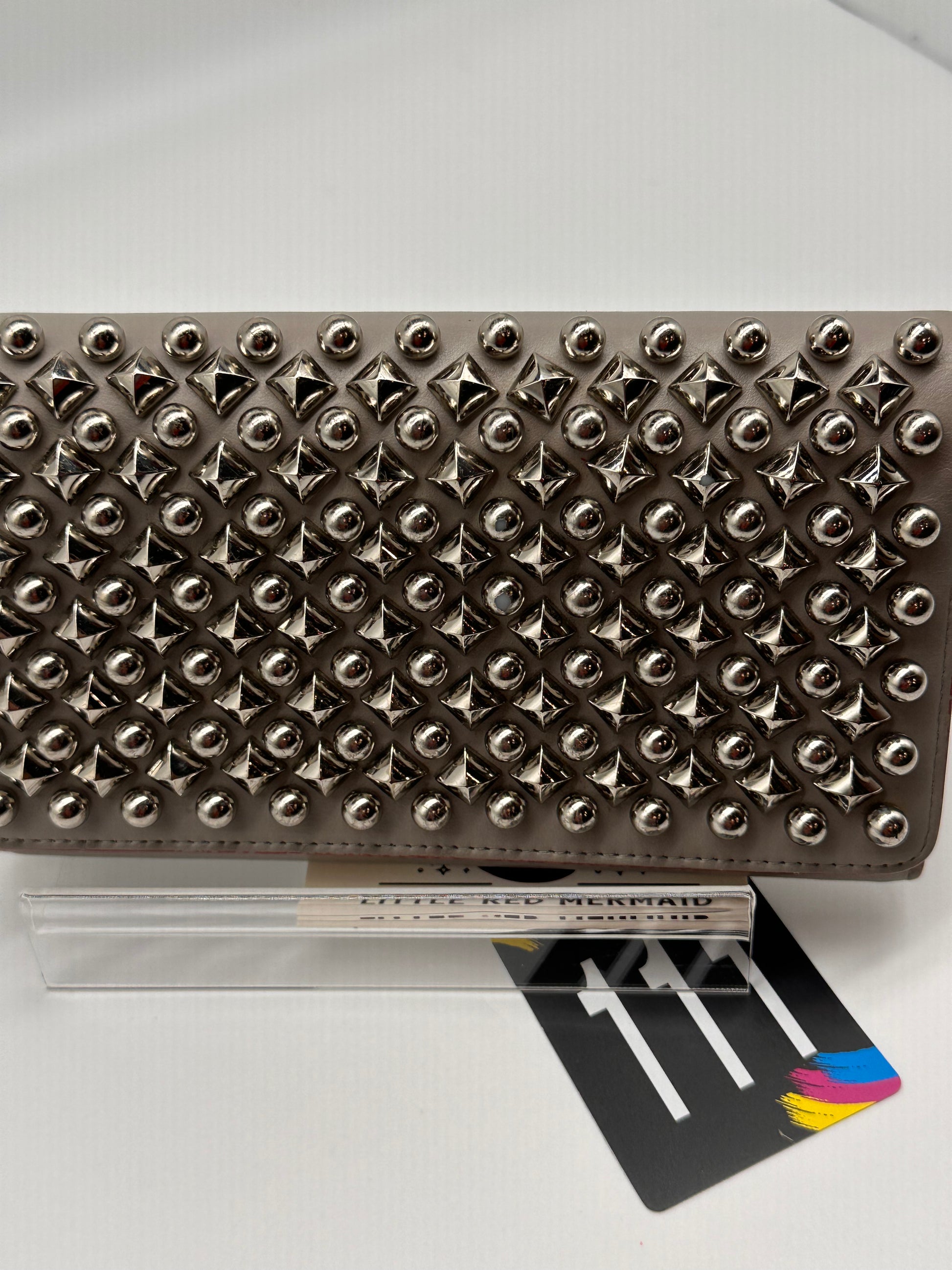 Gray Christian Louboutin Leather Spiked Wristlet