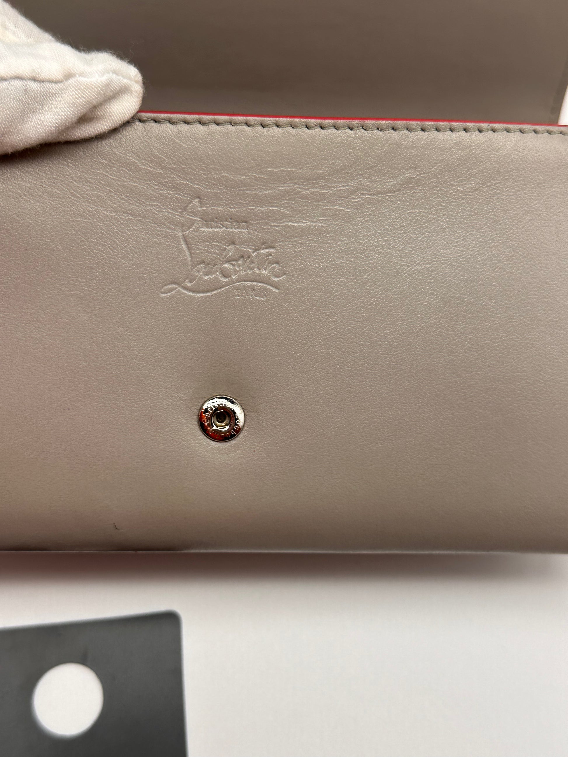 Gray Christian Louboutin Leather Spiked Wristlet