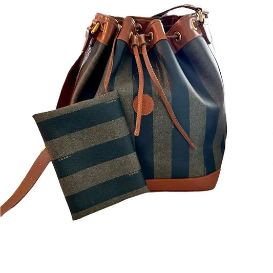 Fendi Pequin Vintage Bucket Bag with Pochette