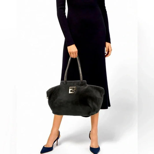Fendi Nubuck Suede Lather Tote Bag